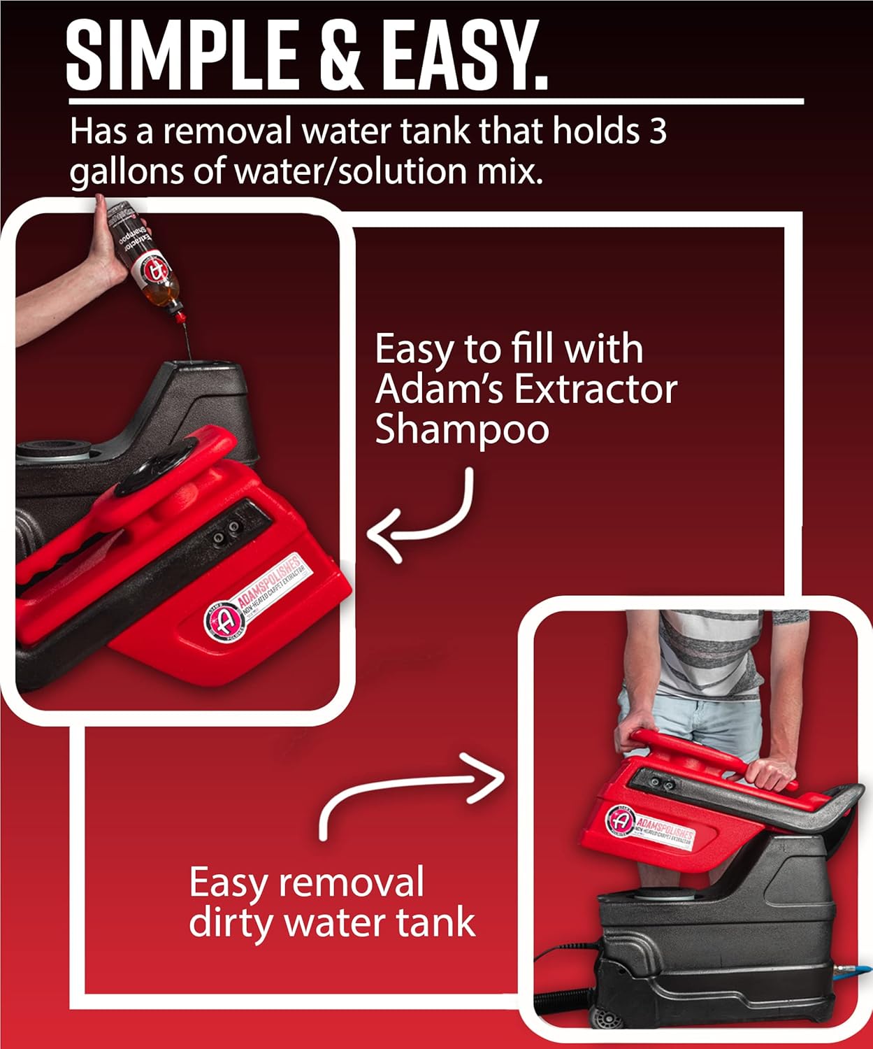 Adam's Non-Heated Carpet Extractor, Powerful Spot and Upholstery Cleaner, Clear Hand Tool, 15 Foot Hose, Easy Dirt and Spot Removal for Vehicles