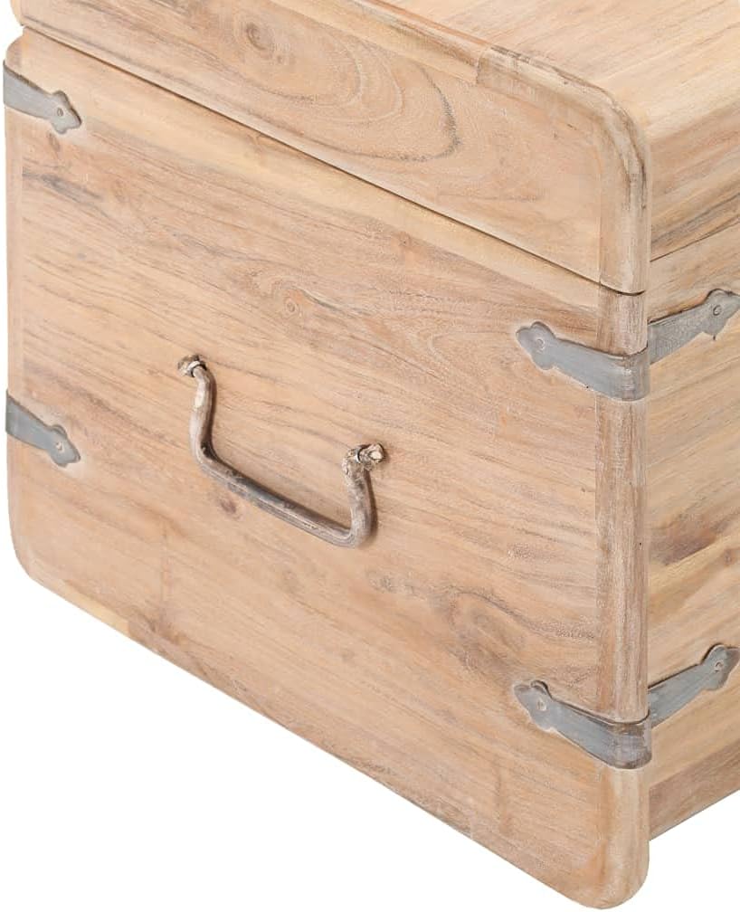 Rustic Solid Acacia Wood Chest Storage with Safety Hinge Wooden Trunk ​Chest, Wood Treasure ​Chest, Home Decor Hallway Interior Living Room Chest 15.7" x 15.7" x 15.7"