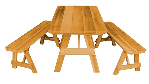 Amish-Made 70 Inch Redwood Stained Cedar Wood A-Frame Picnic Table and Bench Set