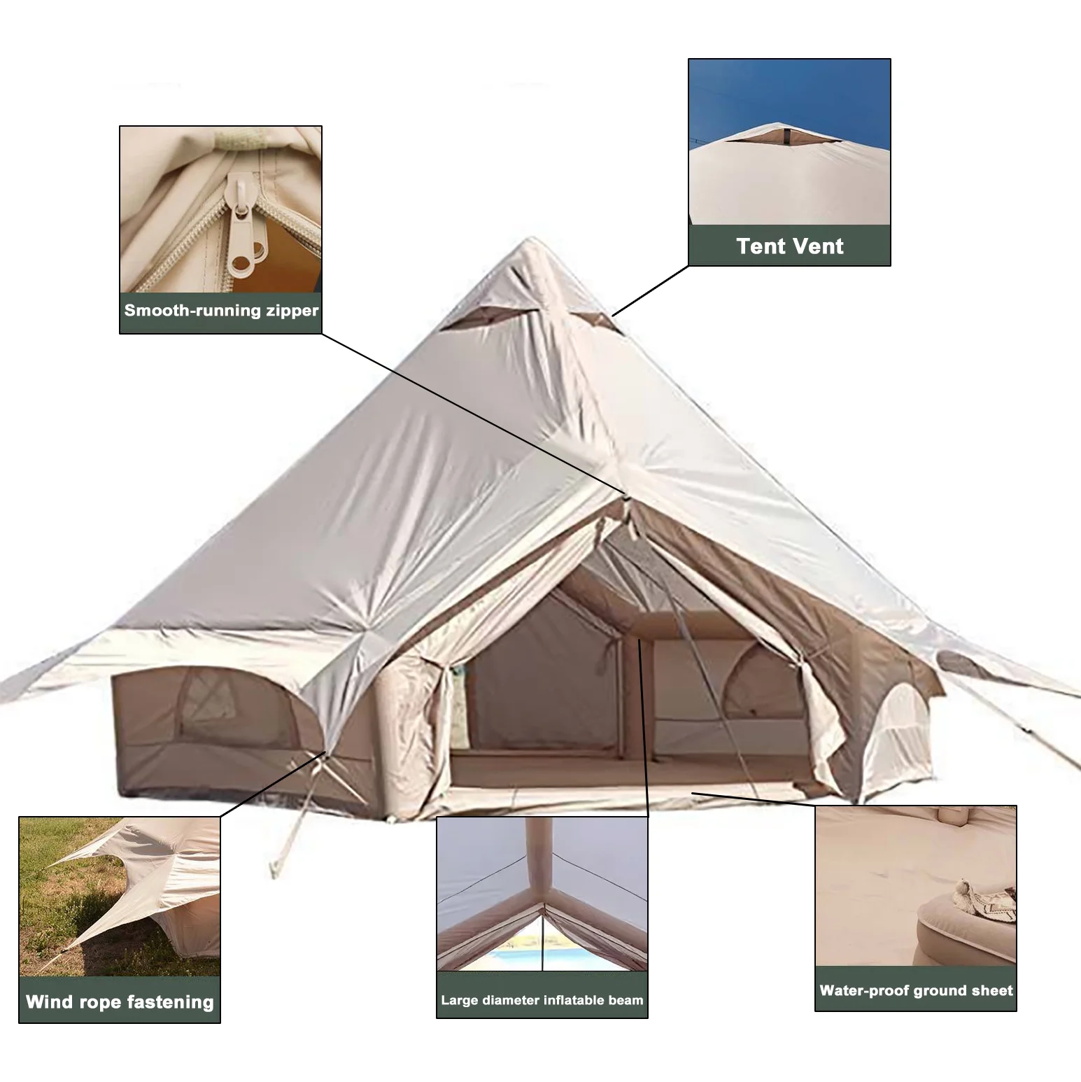 Inflatable Camping Bell Tent with Electric Pump, Glamping Tent, Waterproof Windproof Oxford Tent, Outdoor Blow Up Tent, Easy Setup, Four Season Luxury Cabin Tent with Mesh Windows & Doors