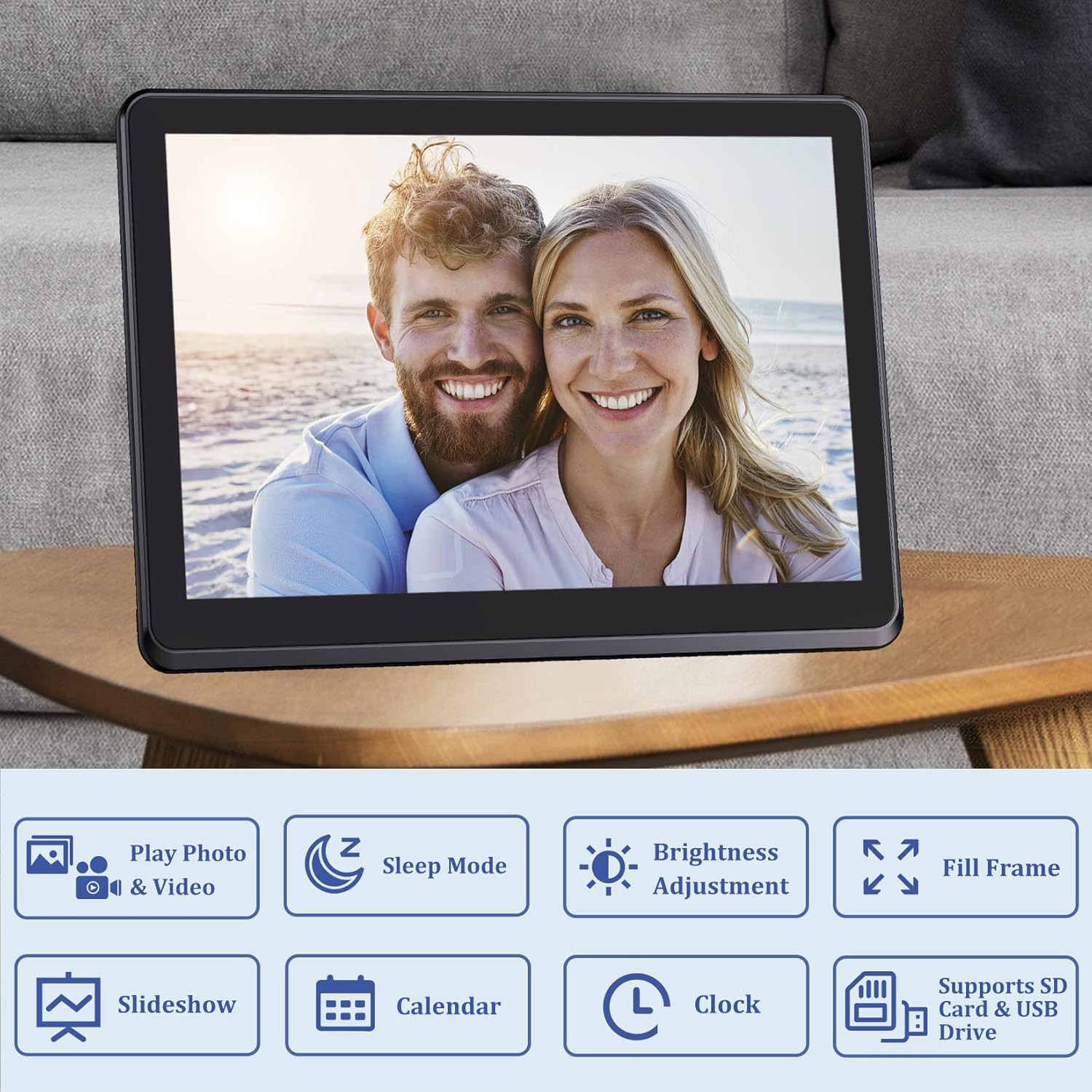 Digital Photo Frame with 8.1 Inch 1920x1080 FHD IPS Screen - Hauyince Digital Picture Frames with Remote Control, Slideshow, Picture Preview, Adjustable Brightness, Calendar, Using SD Card & USB Drive