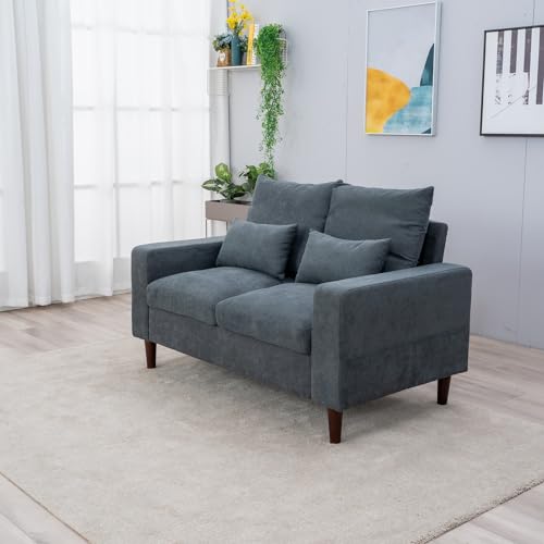 Panana Small Loveseat Sofa Upholstered Couch Modern Linen 2 Seater Love Seats for Living Room, Apartment, Small Space (Black Leather-like, 2 Seats)