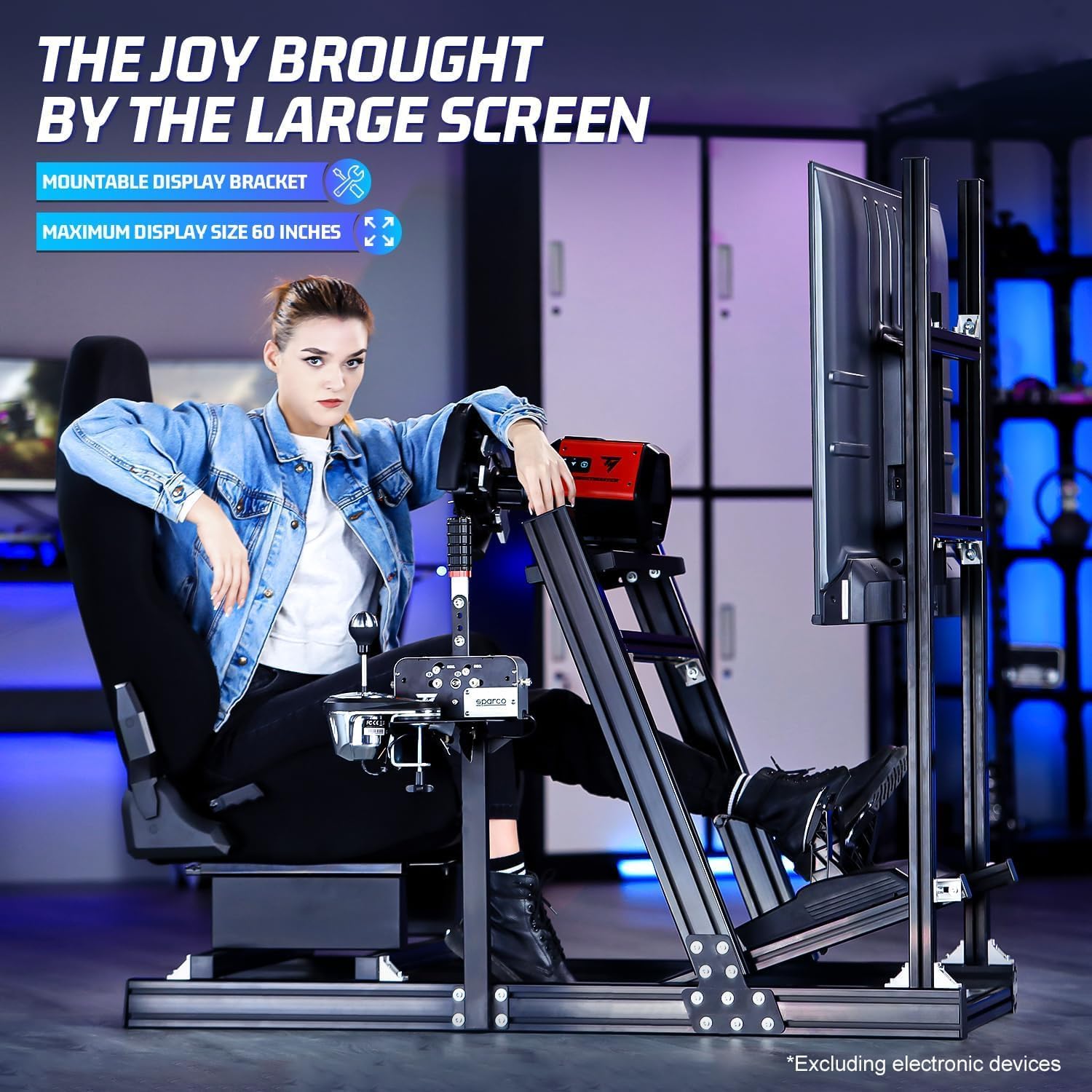 Marada Racing Simulator Cockpit with Monitor Stand Fit for Thrustmaster/PXN/Logitech/FANTEC G923 G920 T500 T3PA TGT,Stable& Strong Driving Cockpit with Black Seat,Not Included Wheel and Pedal
