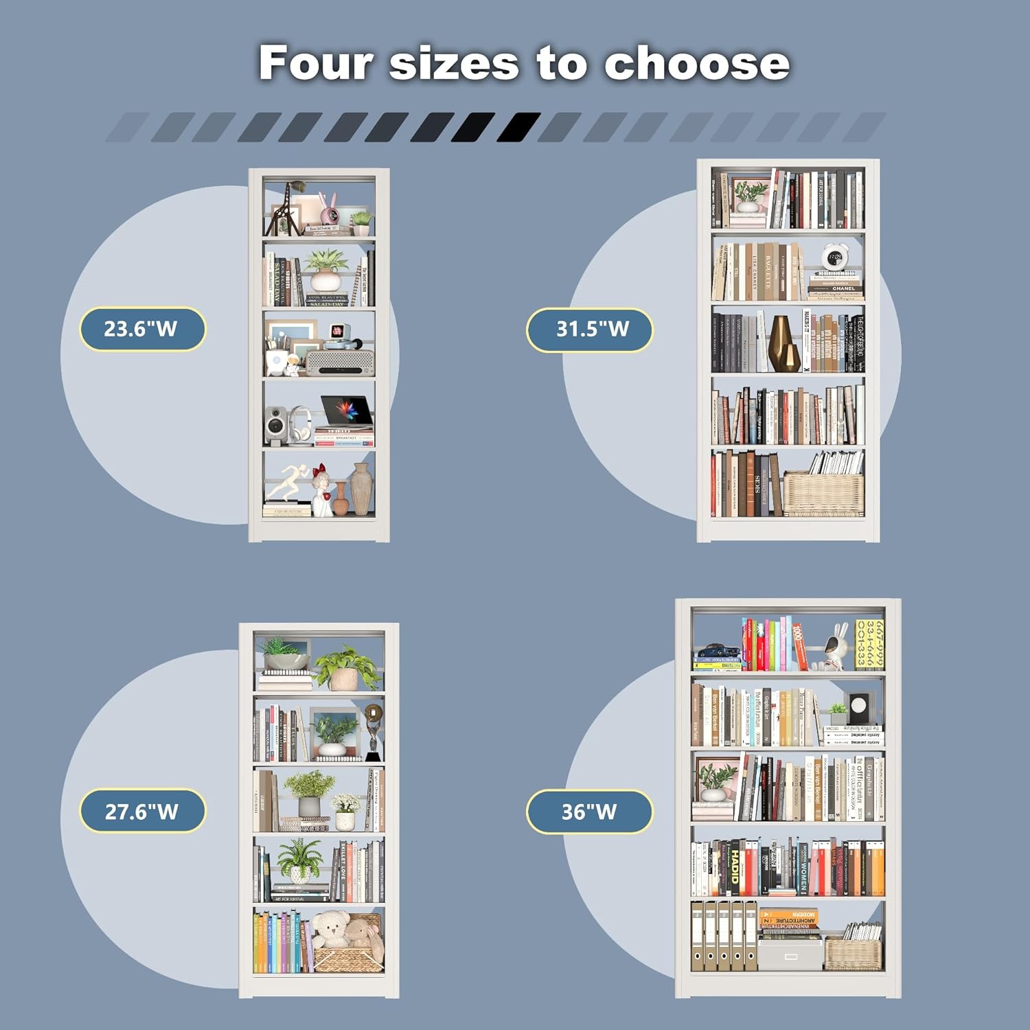 Metal Modern Bookshelf, 69”Tall Bookcase, 5-Tier Book Shelf with Adjustable Shelves, Heavy Duty Bookshelves, Modular Bookshelf for Library Shelves, Living Room, Office, Home, and Garage (White)