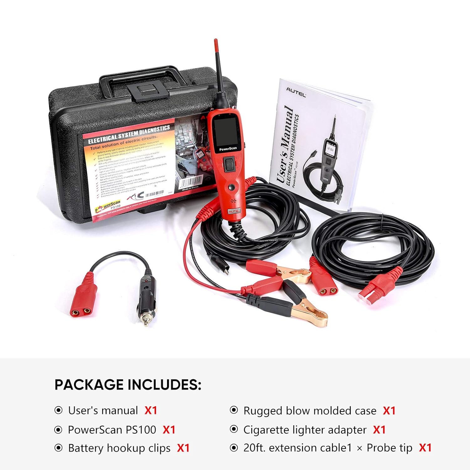 Autel Power Circuit Probe Kit, PS100 Powerscan Automotive Circuit Tester, Electrical System Diagnosis Tool Car Voltage Tester Digital Voltmeter Red