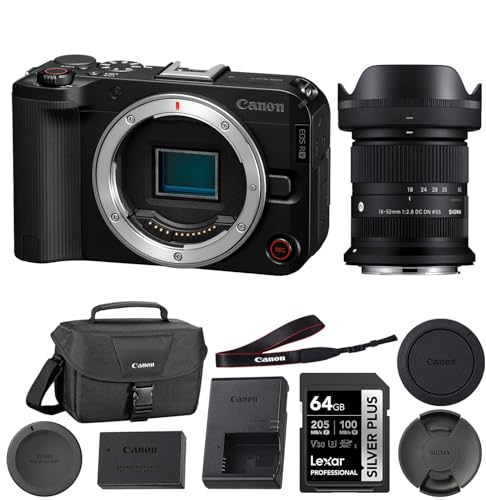 Canon EOS R50 V APS-C Mirrorless Interchangeable Lens Hybrid Camera, Vlogging, Content Creation, Vertical Video | Body Only Bundle with 64GB Memory Card + Camera Bag (3 Items)