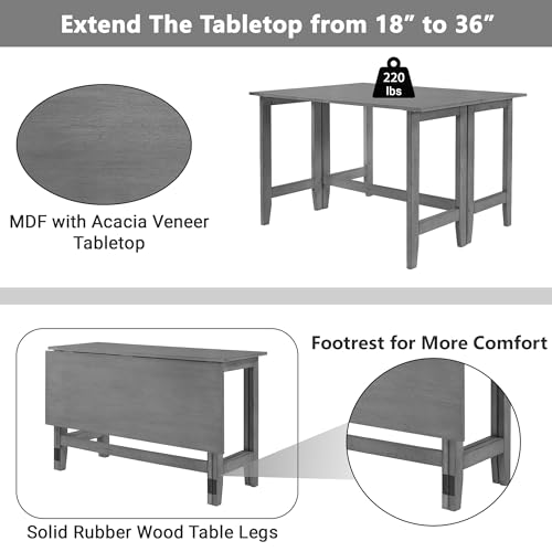 Versatile Farmhouse Dining Table – Expandable Design with Drop Leaf, Solid Wood Frame, Transformative Furniture for Small Spaces, Rustic Modern Style,Perfect for Home and Apartment (White)