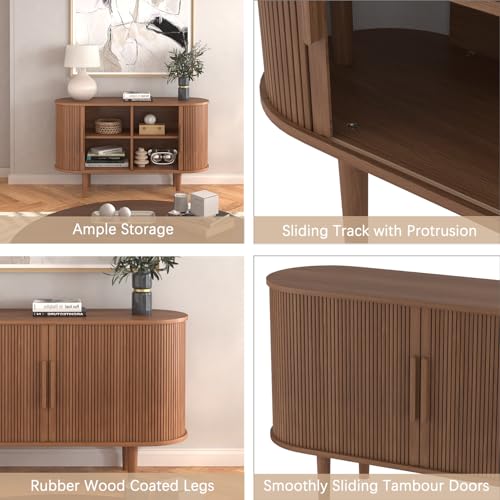 47" Sideboard Tambour Storage Cabinet, Black Corner Cabinet with Doors and Shelves, Fluted Sideboard Cabinet for Kitchen, Entryway and Living Room