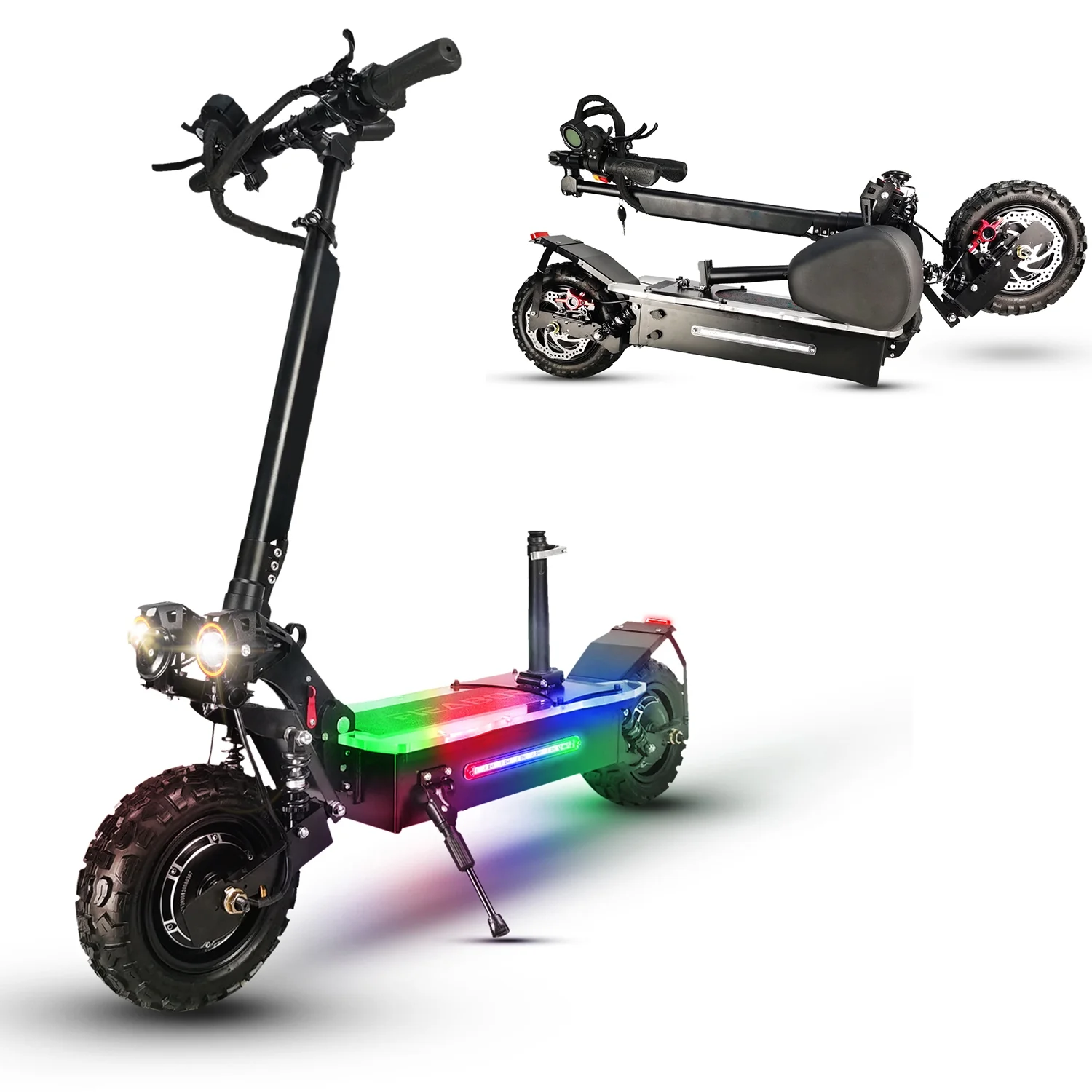 NEWWARE Electric Scooter with Seat, Dual Drive 5600W Motors, Up to 40 MPH & 40 Miles, 60V/27AH Battery, 11" Off-Road Vacuum Tire, Dual Braking System & Dual Chargers