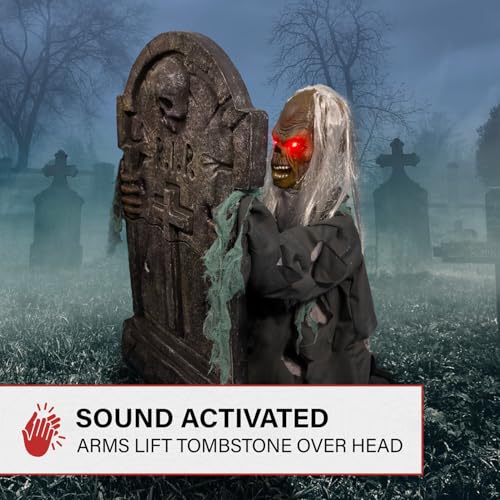 Haunted Hill Farm Life-Size 2.9-Ft Animatronic Gravely Granny by Tekky Halloween Decoration with Motion-Activated Sounds