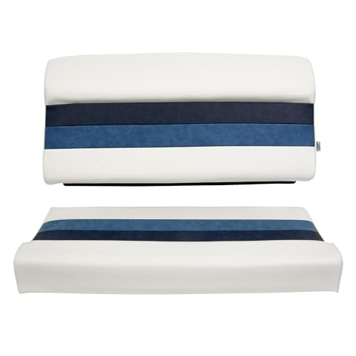 Wise 8WD100-1008 Deluxe Series 37" Pontoon Bench Seat Cushion Set (Base Required to Complete), White/Navy/Blue & 8WD110-204 Deluxe Series Pontoon Left Arm Rest, White