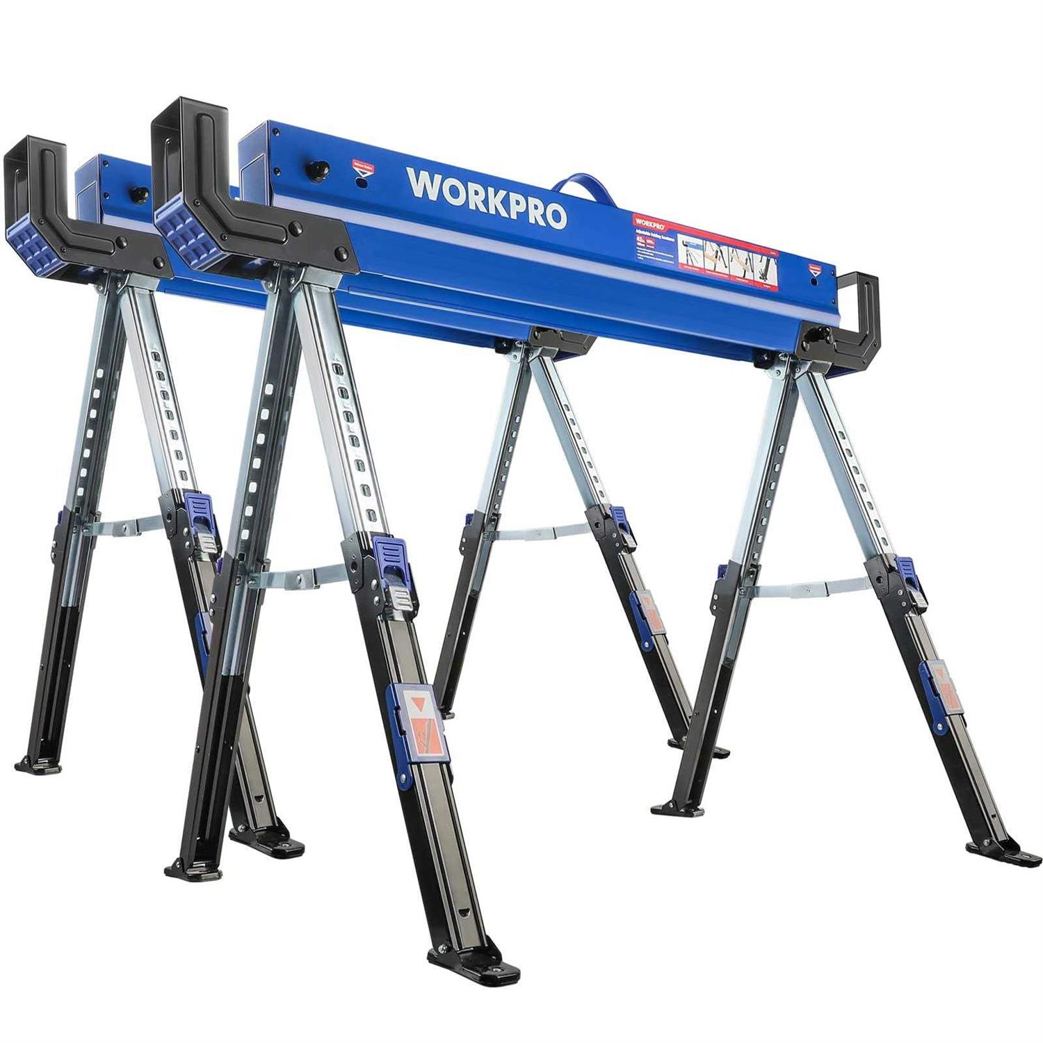 WORKPRO Folding Sawhorse 2-Pack Adjustable Heavy Duty Saw horse with 2x4 Support Arms - Shop Hardware Tools Online Store