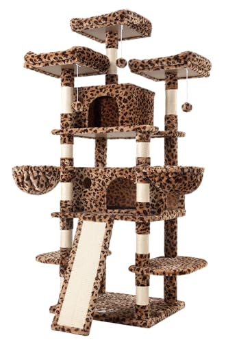 Allewie 68 Inches Cat Tree/House and Towers for Big Feline/Scratching Post/Multi-Level Large Kitty Climbing Tree with Condo/Smokey Grey