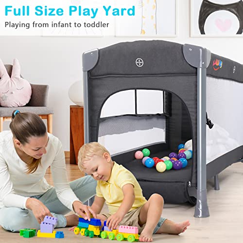 Ktaxon 3 in 1 Baby Bassinet, Bassinet Bedside Sleeper Baby Crib with 3 Levels Height Adjustment, Fast Folding Design and Flexible Wheel with Brake from Newborn to Toddles(Dark Grey)
