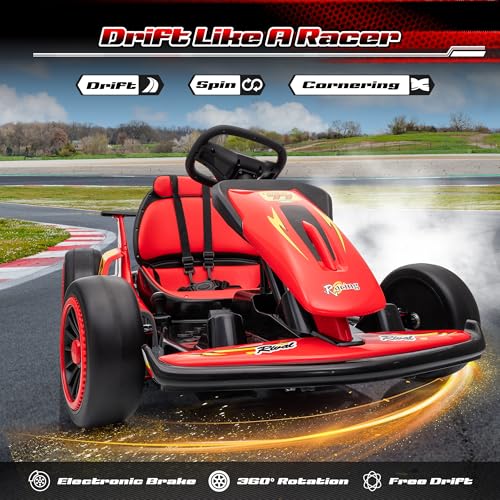 24V Electric Go Kart for Kids, 400W Drift Cart with EVA Tires, High/Low Speed, Max Speed 8.1 MPH, Music, Wireless, Electric Crazy Go-Kart Outdoor Ride on Toy for Kids Ages 6+, Red