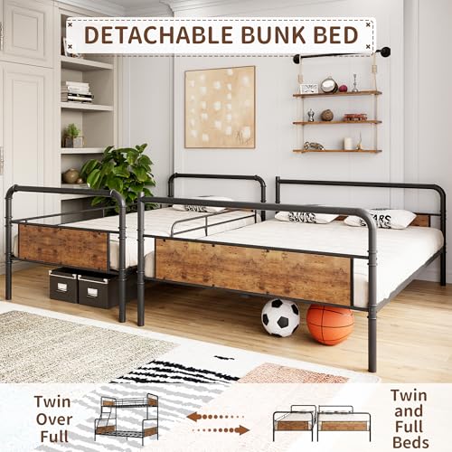 IDEALHOUSE Metal Bunk Bed Twin Over Twin, Twin Bunk Beds, Heavy Duty Twin Size Metal Bunk Bed with High Guardrail & Ladders, Convertible Bunk Beds for Kids Adults, No Box Spring Needed