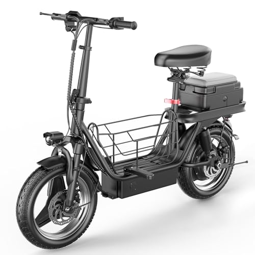 Electric Scooter for Adults, 500W Motor, 20-25 MPH and 20-30 Miles Long Range, 14" Foldable Commuting Electric Scooter with Seat and Basket/Box, Ample Storage for Pet & Cargo