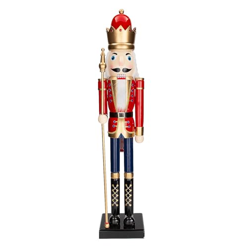 Fun Express 3 Ft. Large Classic Green Wooden Holiday Nutcracker with Scepter, Festive Christmas Decoration