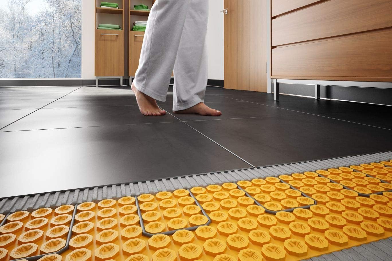 Schluter Ditra Performance Floor Heating Kit -64 Square Feet- Includes WiFi Touchscreen Programmable Thermostat, Heat Membrane, Heat Cable DHEHK12064, Safe Installation Tools