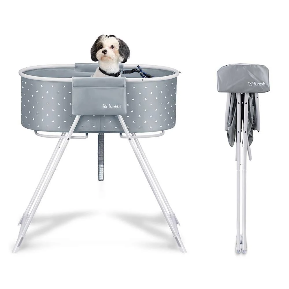 Furesh Elevated Folding Dog Bath Tub and Wash Station for Bathing, Shower, and Grooming, Foldable and Portable, Indoor and Outdo