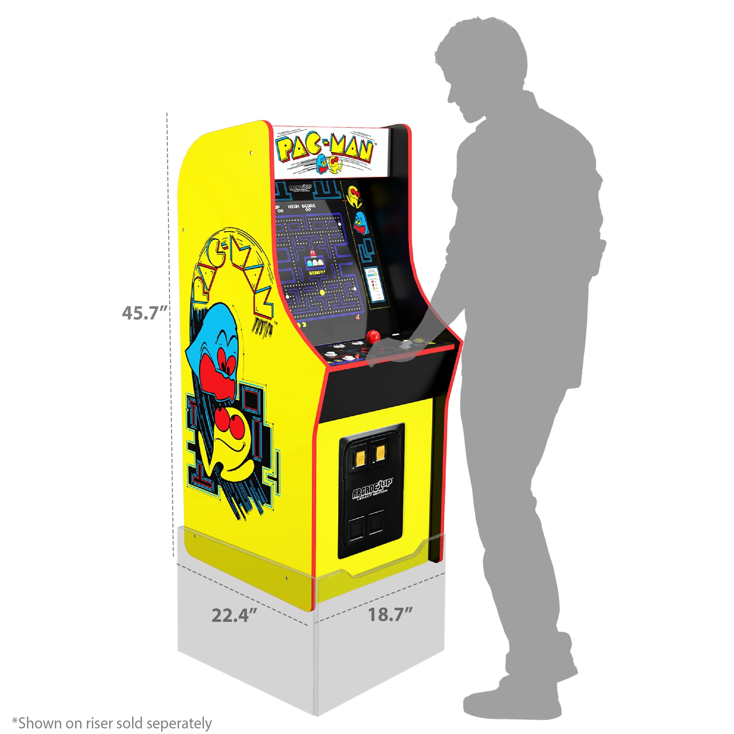 Arcade1Up PAC-MAN Classic Arcade Game, built for your home, 4 feet tall stand-up cabinet, 14 classic games, and 17-inch screen