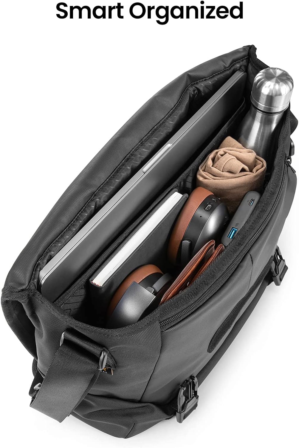 tomtoc Laptop Messenger Bag, Multi-Functional Shoulder Bag Fits Up to 16 inch MacBook Pro, Durable Water-resistant Fabric, Lightweight Carrying bag for Work School Casual Travel