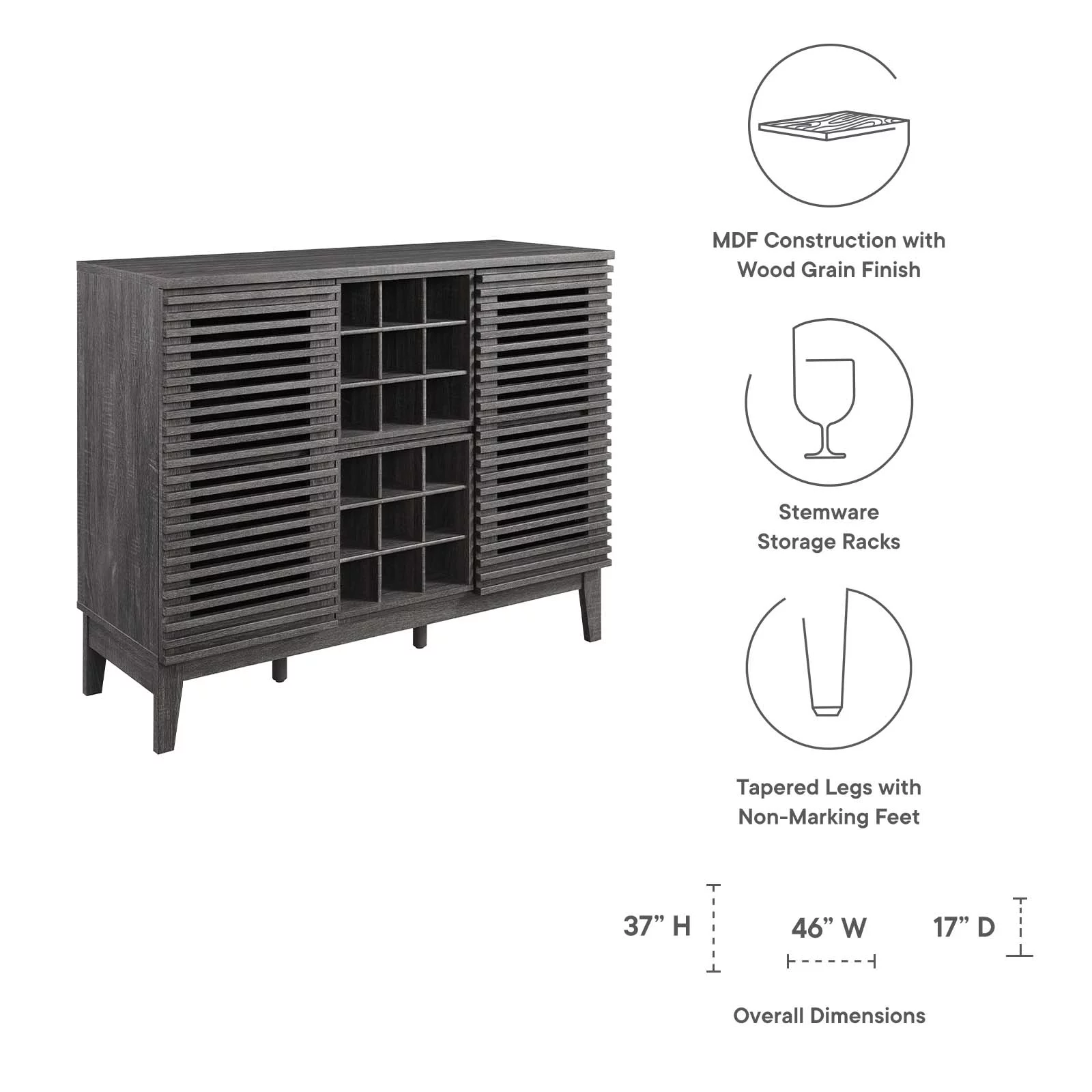 Modway Render Bar Cabinet in Charcoal