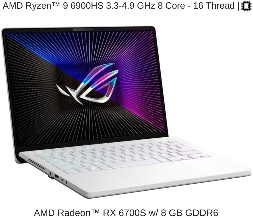 ASUS ROG Zephyrus 14'' WQXGA Gaming Laptop, 14"" QHD(2560x1600) Display, AMD Ryzen 9 6900HS, AMD Radeon RX 6700S, 32GB DDR4, 2TB SSD, Single-Zone RGB Backlit Keyboard, Window 11 Home, White