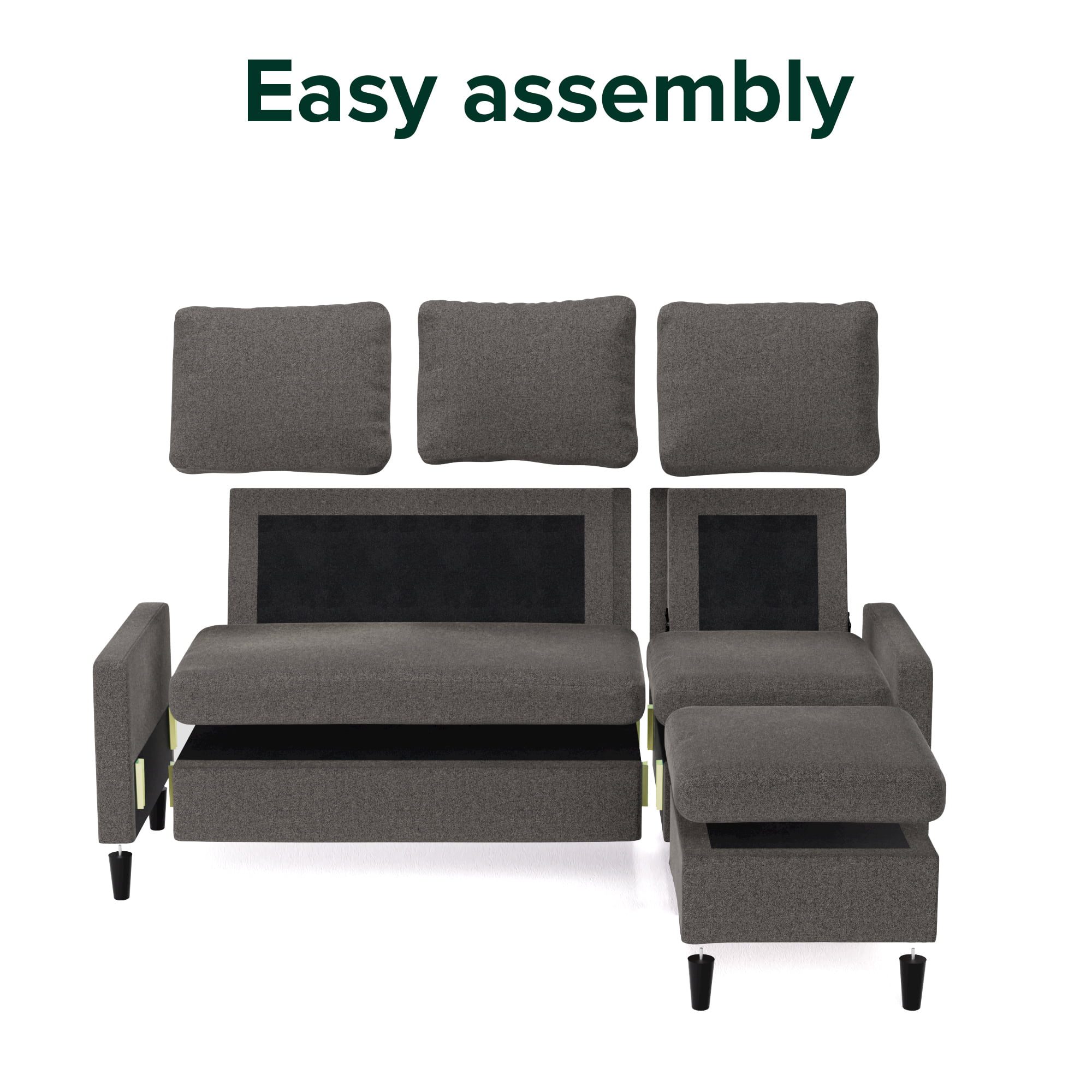 Zinus Hudson Modern Convertible Sectional Sofa with Reversible Chaise, Dark Grey