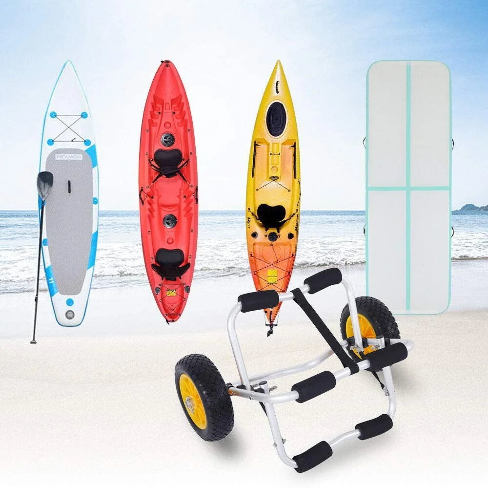 Bend Kayak Canoe Boat Carrier Dolly Trailer Trolley Transport Cart Boat Wheel with NO-Flat Airless Tires Wheels and 2 Ratchet Straps,for Paddleboards, Boats, Floats