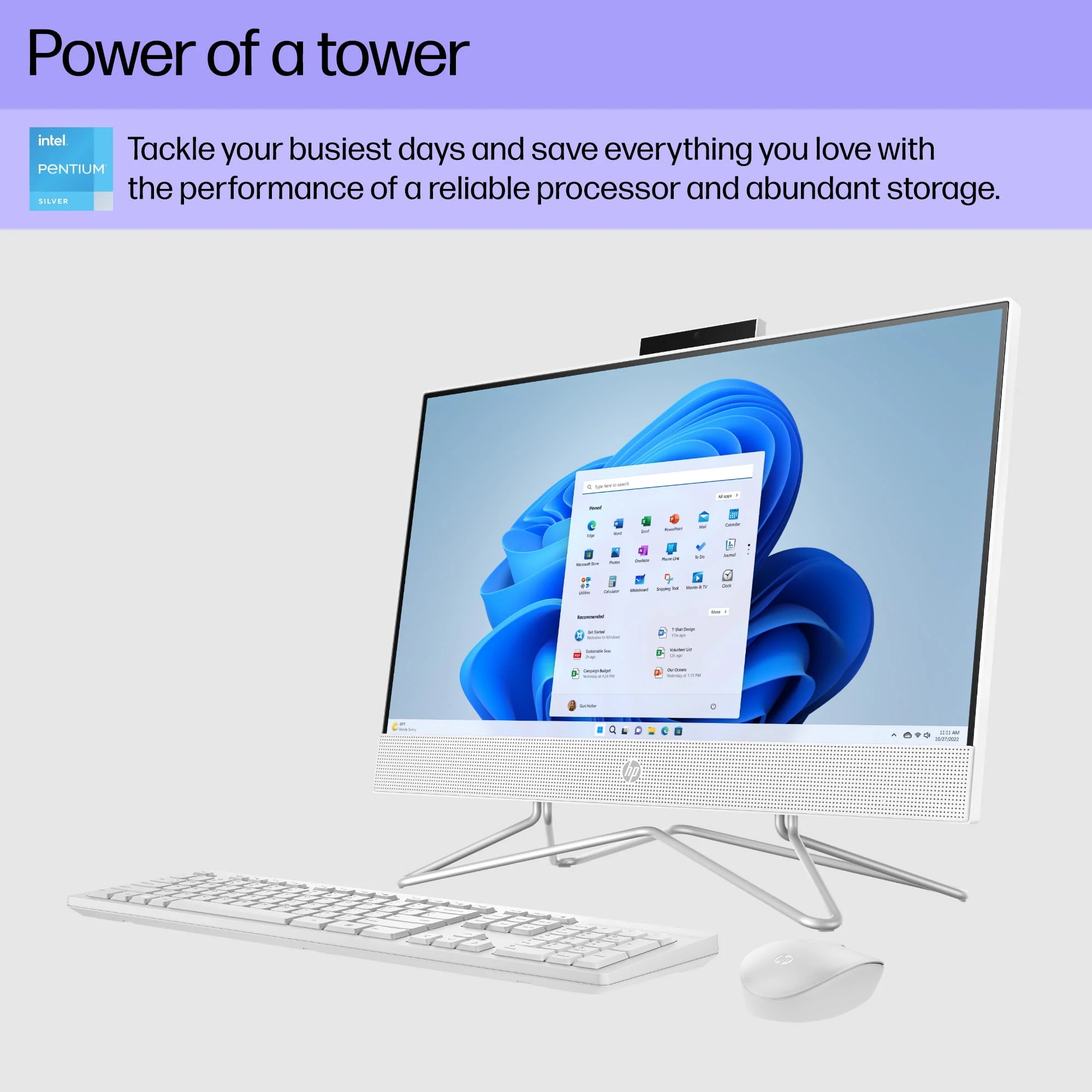 HP 21.5 All-in-One PC, Intel Pentium, 8GB Memory, 128GB SSD, Windows 11 Home S mode, White, 22-dd0143w