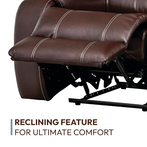 Cambridge Brown Abilene Double Reclining Loveseat for Living, Family, Game Room, Man Cave, or Office Faux Leather