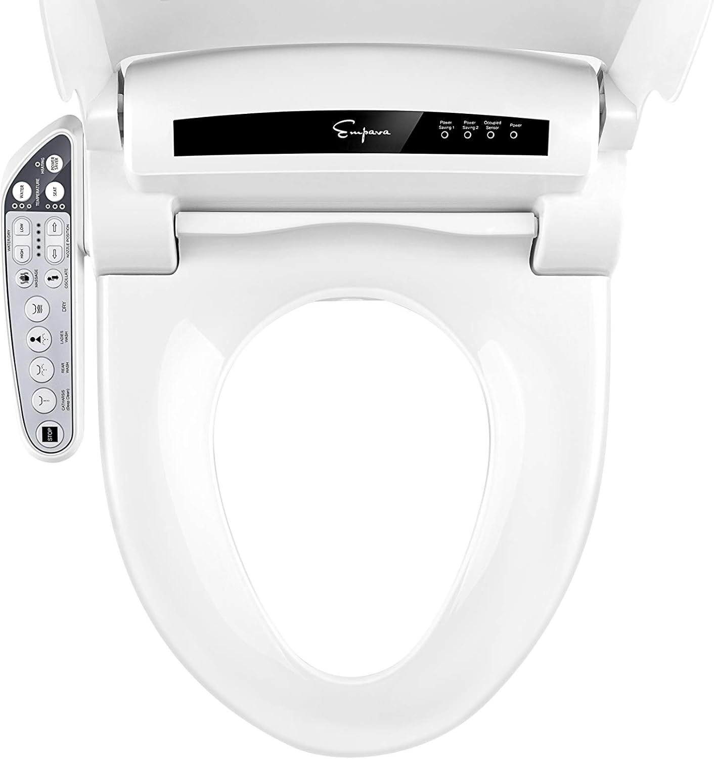 Empava Electric Smart Bidet Seats for Elongated Toilets Heated Toilet Seat with Warm Air Dryer and Temperature Controlled Wash Functions in White Model 2021