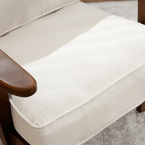 chairus Mid-Century Modern Accent Chair Linen Fabric Upholstered Living Room Chair Comfy Single Chair for Bedroom Reading Room Lounge with Arm & Solid Wood Frame, Fabric Beige
