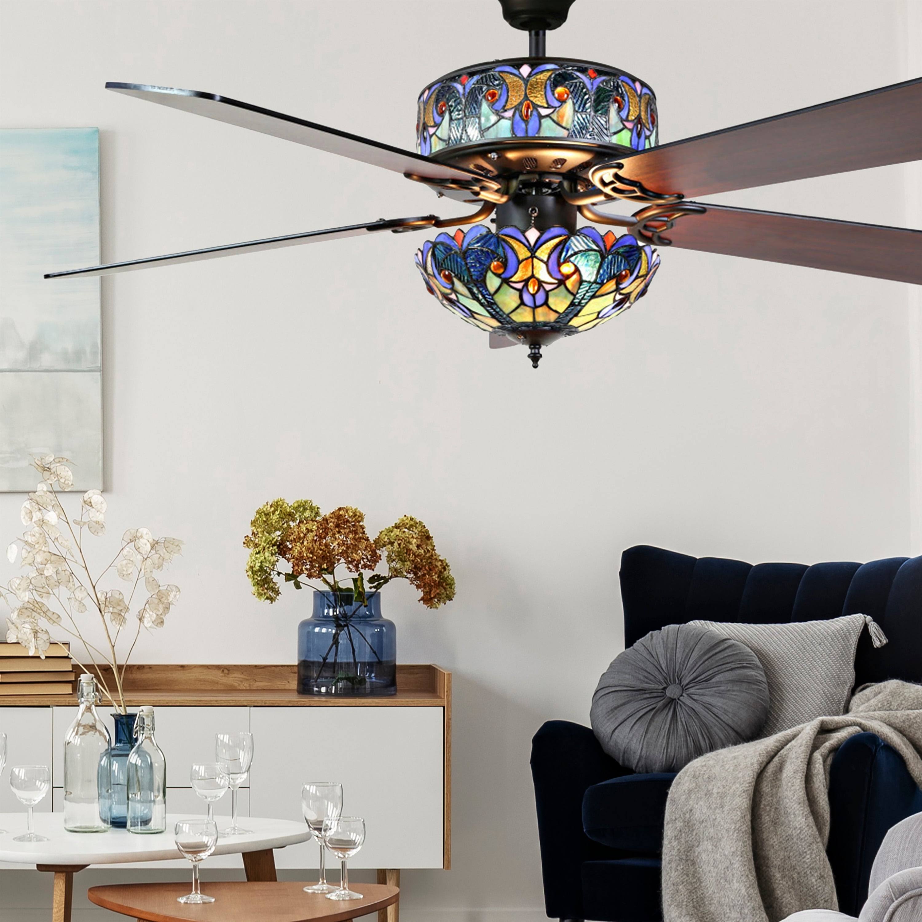 River of Goods 52x22W Halston Blue Stained Glass Ceiling Fan
