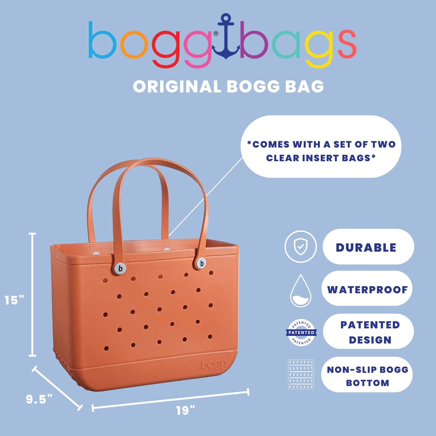 BOGG BAG Original X Large Waterproof Washable Tip Proof Durable Open Tote Bag for the Beach Boat Pool Sports 19x15x9.5 - Lightweight Cute Tote Bag - Durable Rubber Bags For Women - Patented Design