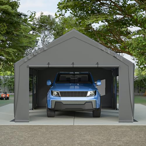 Carport 20x12ft,2in1 Kit Car Canopy Portable Garage,Heavy-Duty Waterproof & UV Protected,Car-Port with Roll-up Ventilated Windows & Removable Sidewalls for SUV,Truck,Boat,Tractor,Sand