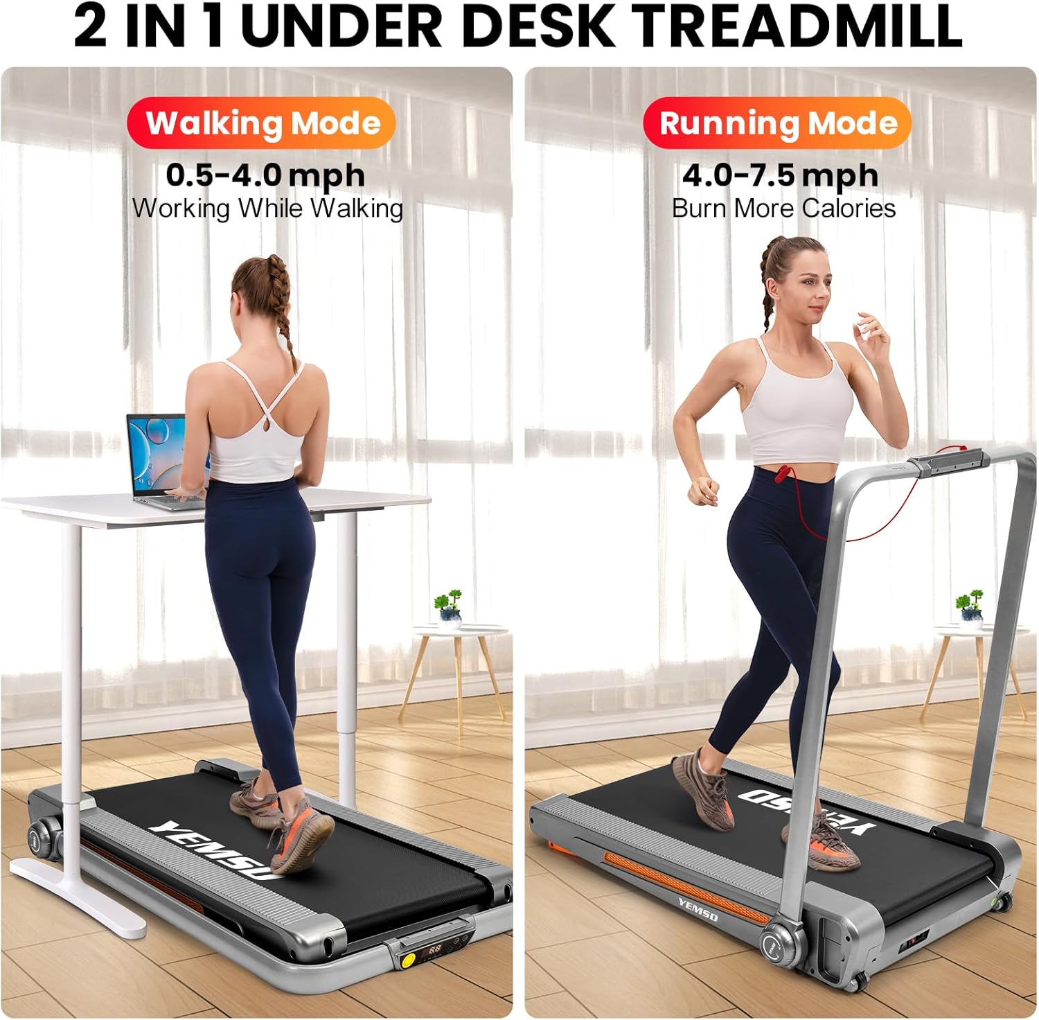 2 in 1 Foldable Treadmill with Incline,Walking Pad Treadmill for Home Office,Under Desk Treadmill 2.5HP, 330 LBS Weight Capacity
