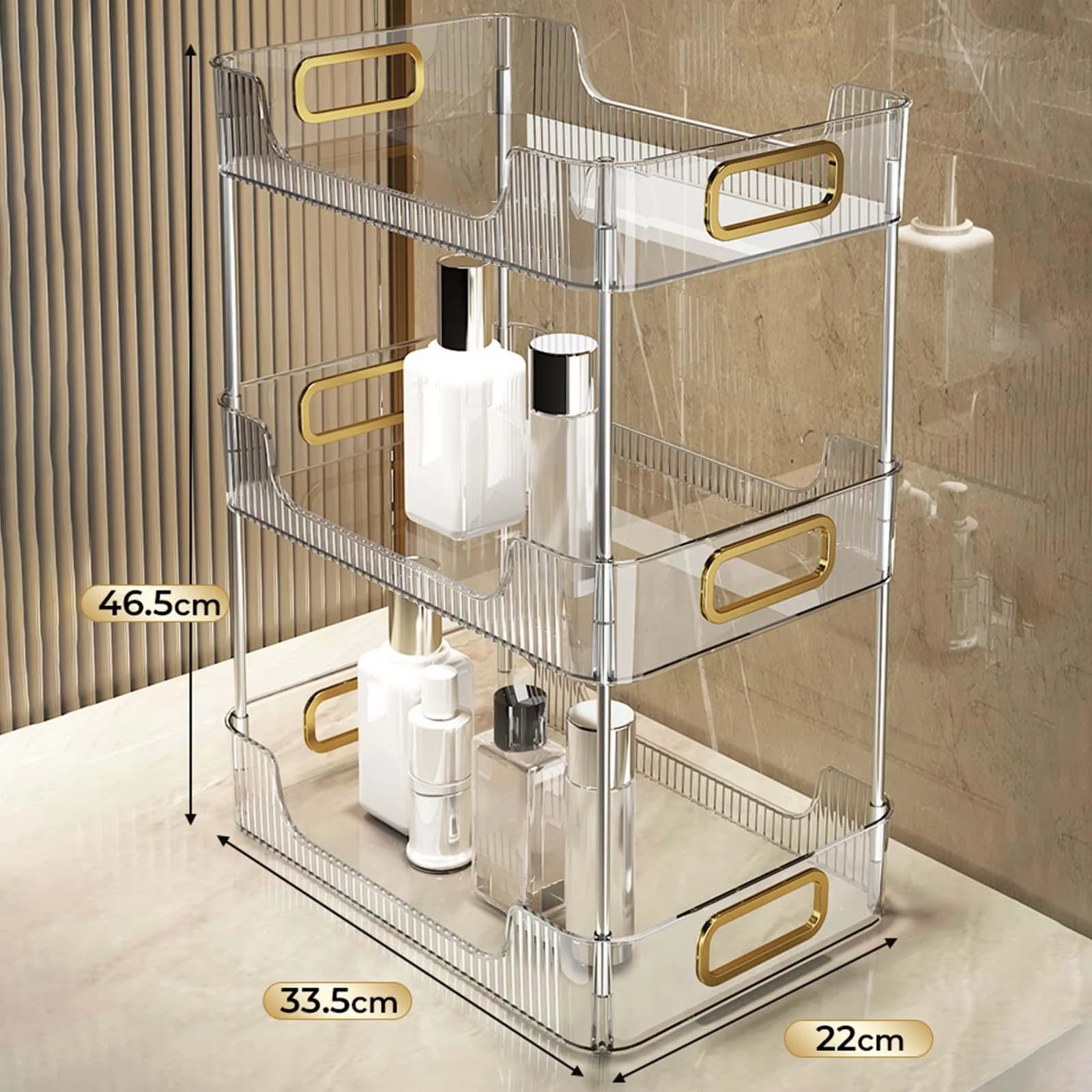 3 Tier Countertop Organizer Corner Shelf Rack Multifunctional Counter Vanity Tray Organizer Shelf, with Handles Container for Bathroom