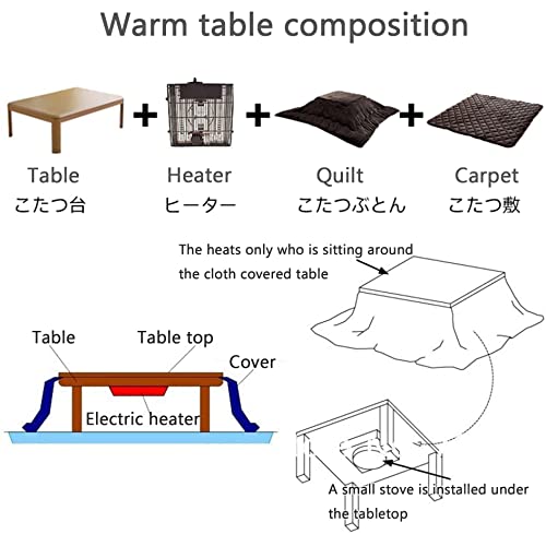 Kotatsu Heater Table Set,Foot Warmer Coffee Tables,Multifunction Bed Laptop Desk,Home Office Writing Modern Wooden Desk, Tea Low Table for Floor Sitting Made,Table+Quilt+Carpet+Heater (Size : 105x80x