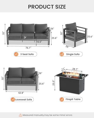 UDPATIO 8 Piece Aluminum Patio Furniture Set, Oversized Modern Outdoor Furniture Set with Olefin Fabric Cushion for Patio Deck Backyard, Dark Grey(with Waterproof Covers)