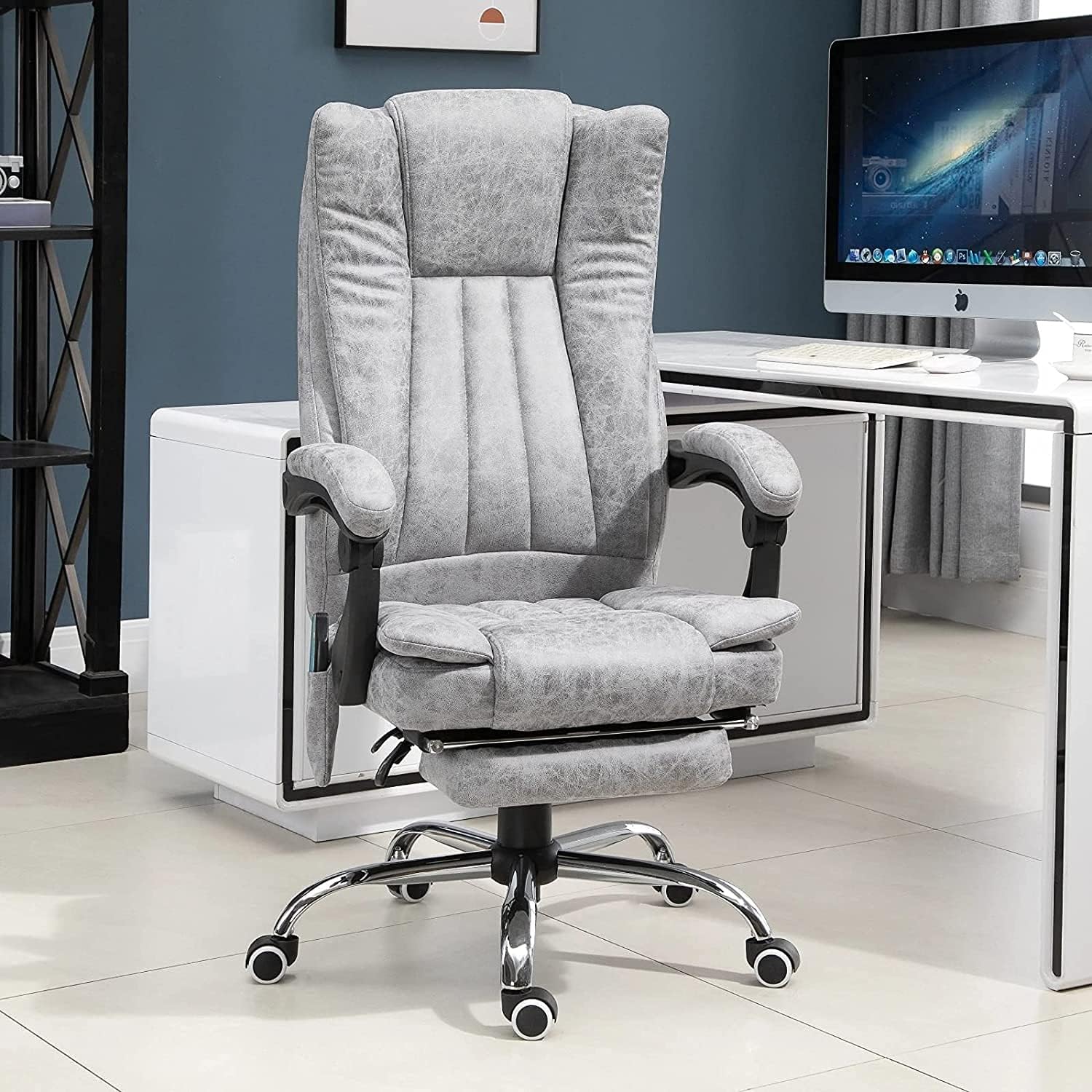 Office Chair Gray Heated Massage Electric Vibration Recliner Game Swivel Chair with Pedals Adjustable Back Recliner Ergonomic Zero-Gravity Chair
