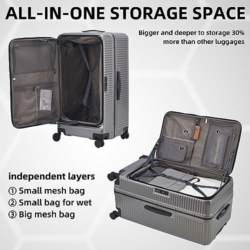 29 Inch Aluminum Checked Luggage with Side Opening Zipper, 40 * 37 * 77cm, 113L, Lightweight Hardshell ABS+PC Suitcase with TSA Lock, 360° Universal Wheels, White