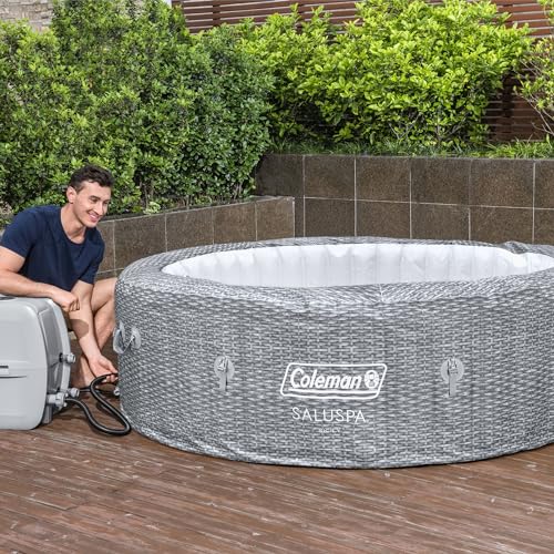 Bestway Coleman Sicily AirJet Large Round 5 to 7 Person Inflatable Hot Tub Portable Outdoor Spa with 180 AirJets and EnergySense Cover, Grey