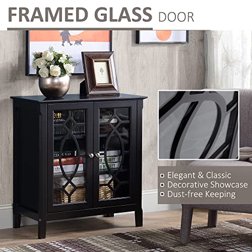 HOMCOM Sideboard Buffet Cabinet, Kitchen Storage Cabinet, Glass Door Accent Cabinet with Adjustable Shelves, White