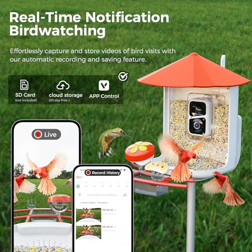 Smart Bird Feeder with Camera,Wireless Wild Bird Feeders, 160° Wide View Auto Capture Bird Videos & Motion Detection,AI Identify, DIY Add-ons & Hummingbird Feeder,Gift for Bird Lover