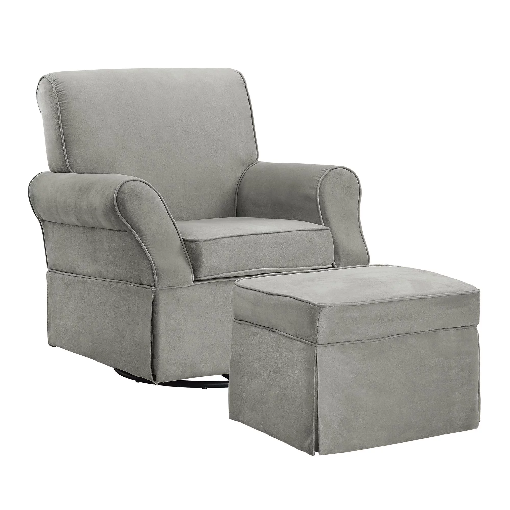 Baby Relax Kelcie Swivel Glider Chair & Ottoman Nursery Set, Gray Microfiber