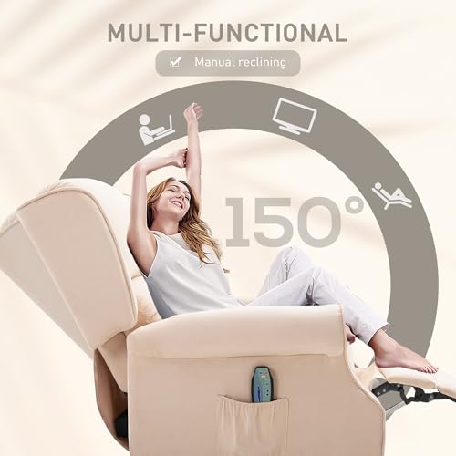 HOMCOM Vibration Massage Recliner Chair for Living Room with Heat, Wingback Single Sofa, Modern Suede Fabric Push Back Reclining Chair with Footrest, Side Pocket, Black