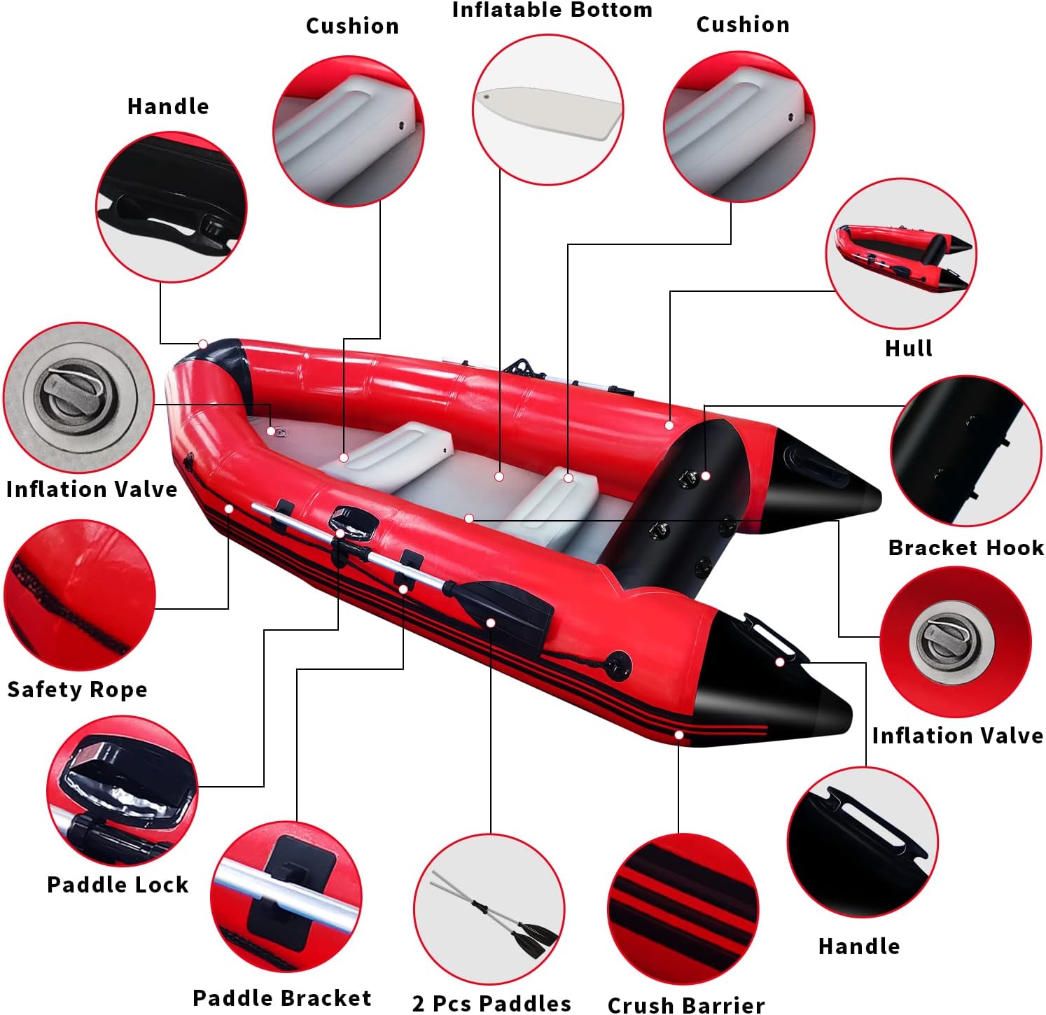 10 ft Dinghy Boats, 4 Persons Inflatable Boat Fishing Kayak Raft Sport Boat for Adults with Paddles Air Pump Carry Bag