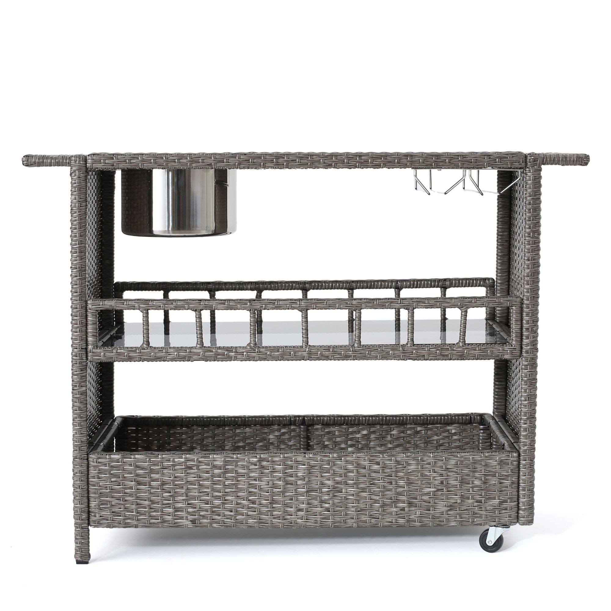 45x22 Black and Ivory Outdoor Patio Bar Cart with Wheels